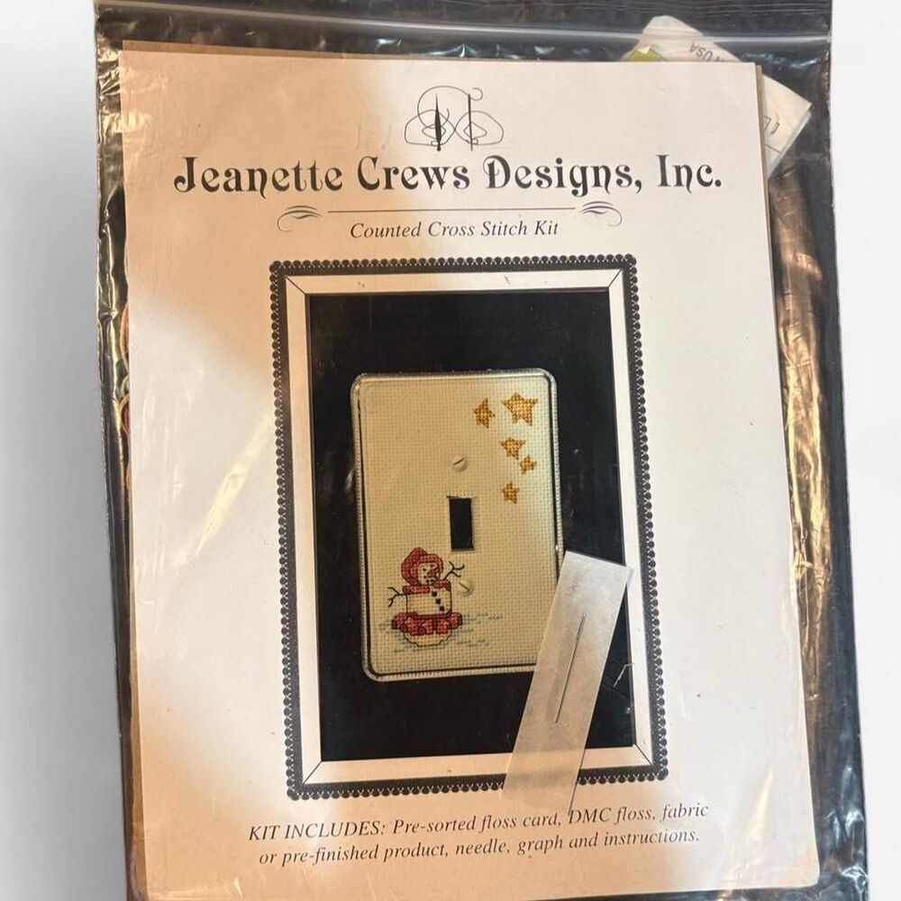 Jeanette Crews Counted Cross Stitch Snowman switch plate cover vintage NEW